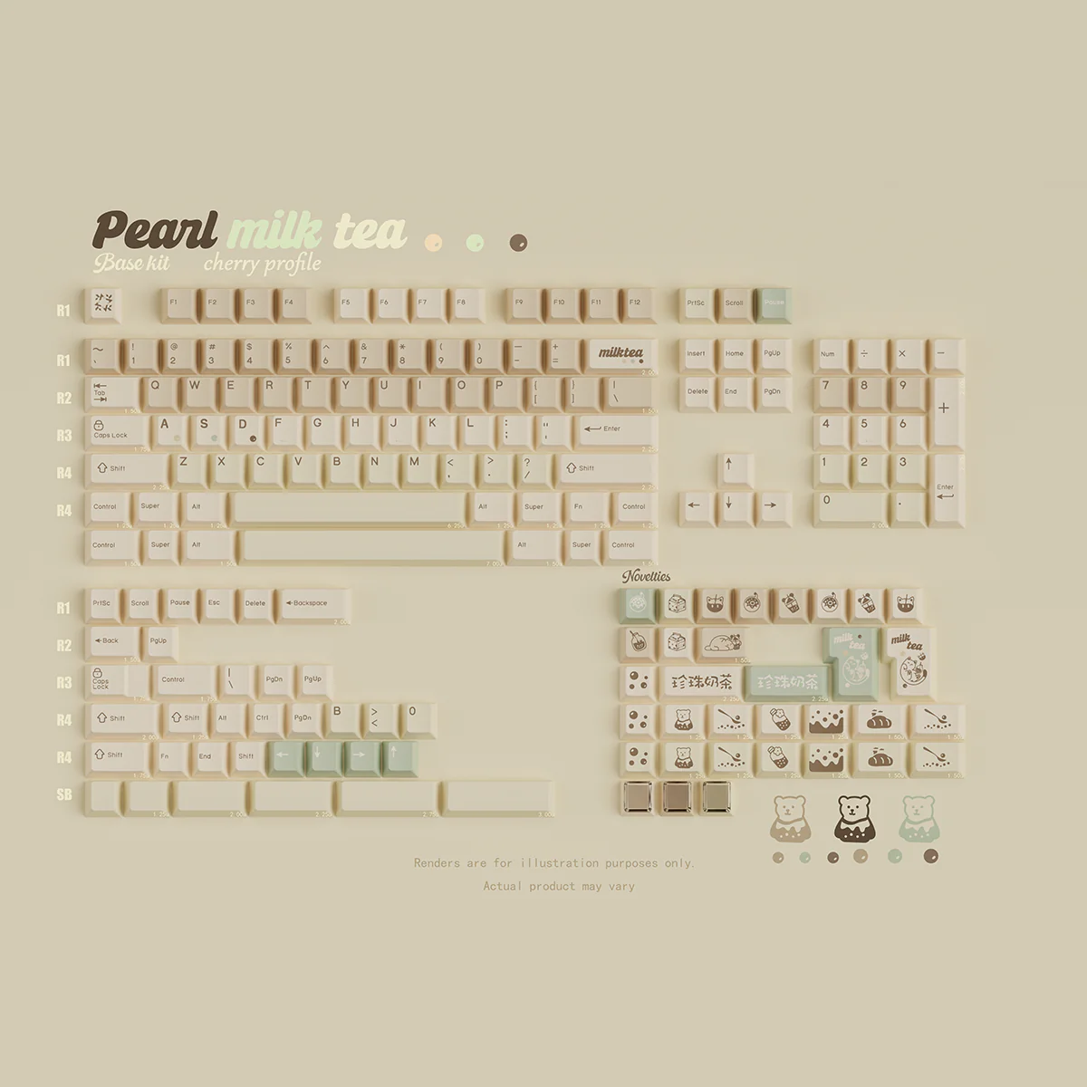 Qwertykeys Cherry profile Pearl Milk Tea Dye-sub PBT keycaps